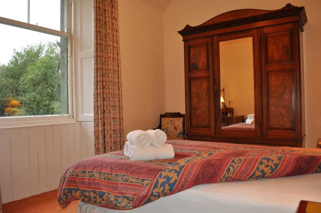 Double bedroom in the Tarmachan Apartment looking towards Sron a' Chlachain